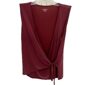 Loft Maroon  V-neck Tie Wrap Sleeveless Blouse Size Small Cottage Retro‎ Y2K